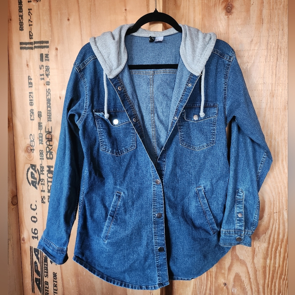 Divided Blue Jean Jacket with Gray Hood
